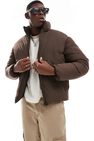 ADPT. Cropped puffer jacket in chocolate