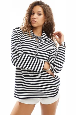 Urban Revivo Tie detail relaxed striped sweater in and white