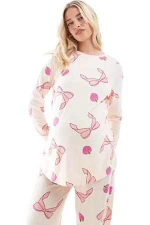 ASOS Maternity bow and fruit long sleeve top & trouser pyjama set in