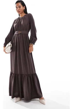 Closet Tiered smock maxi dress in chocolate