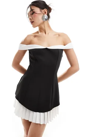 HEIRESS BEVERLY HILLS Premium bardot contrast trim mini dress with pleated hem in