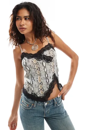 COLLUSION Lace trim asymmetric top in snake print
