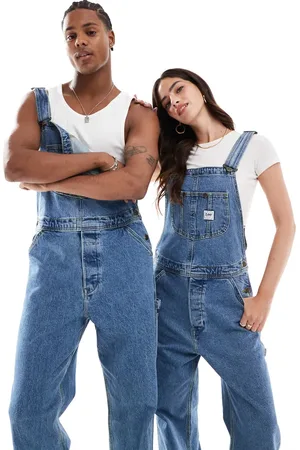 Lee Unisex workwear relaxed fit denim dungarees in mid wash