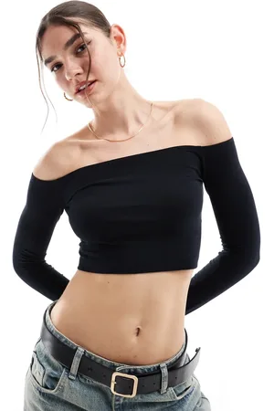 ASOS Long sleeve off shoulder lace up back top in