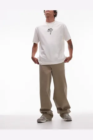 Topman Extra wide leg twill trousers in stone