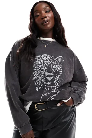 4th & Reckless Leopard motif t-sweatshirt in acid wash