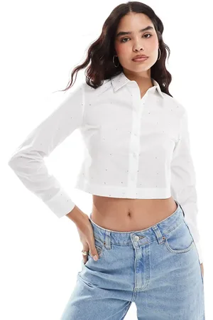 Stradivarius Hotfix detail cropped shirt in