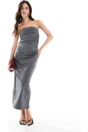 MANGO Tailored pinstripe bandeau midi dress in