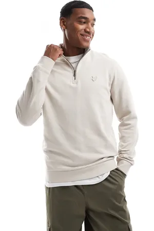 Lyle & Scott Tonal Eagle quarter zip sweat in cream