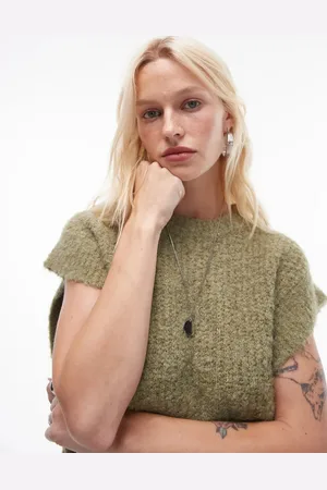 Topshop Knitted crew boucle rib off shoulder relaxed vest in