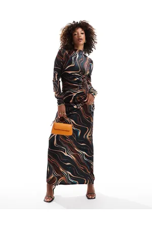 DASKA High neck maxi dress in dark marble print