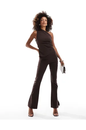 In The Style Bengaline flared trousers co-ord in chocolate