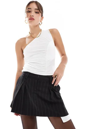 ASOS Pleat front exposed tailored mini skirt in tonal stripe