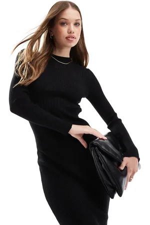 VILA Ribbed knitted bodycon midi dress in