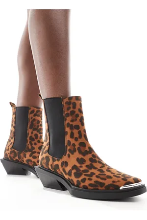 ASOS Aruba flat western boots with toe cap detail in leopard