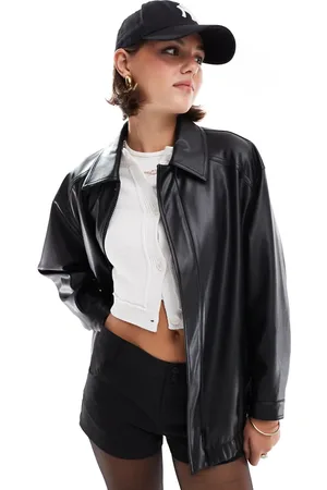Stradivarius STR faux leather bomber jacket in