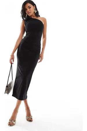 Kaiia Exclusive slinky one shoulder drawstring detail bodycon midaxi dress in