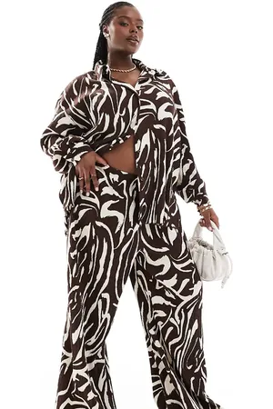 Extro & Vert Plus Plisse trousers in brown and cream abstract print co-ord