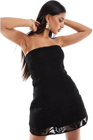 ASOS Structured bandeau mini dress with lace overlay in
