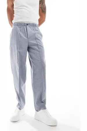ASOS Pull on oversized tapered suit trousers in blue crosshatch