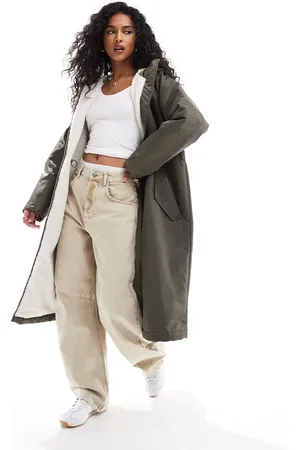 ASOS Borg lined longline rain coat in khaki