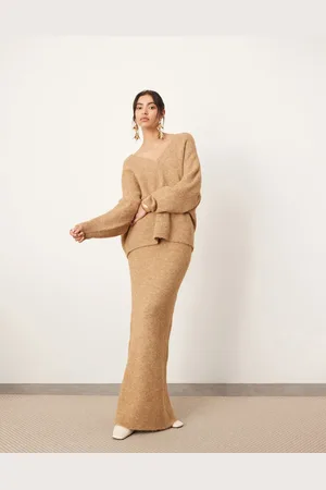 ASOS Knitted maxi skirt co-ord in biscuit