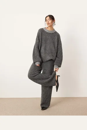 ASOS Boucle knit wide leg trouser co-ord in charcoal