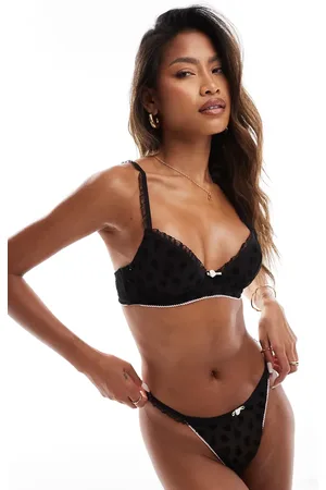 ASOS Brodie flock underwired bra with contrast trim in black