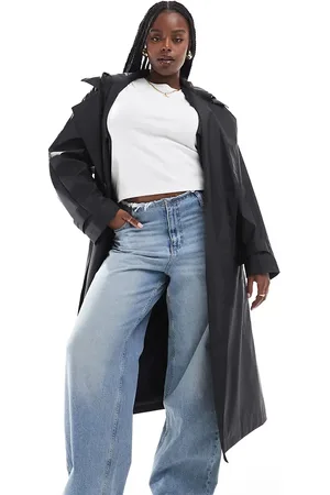 ASOS ASOS DESIGN Curve rubberised rain hooded trench coat with belt detail in