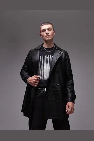 AllSaints Kessler relaxed leather overcoat in