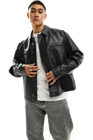ASOS Faux leather oversized harrington jacket with zip detail in