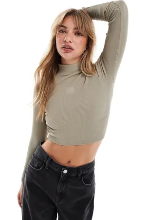 HERA Ribbed base long sleeve crop in grey