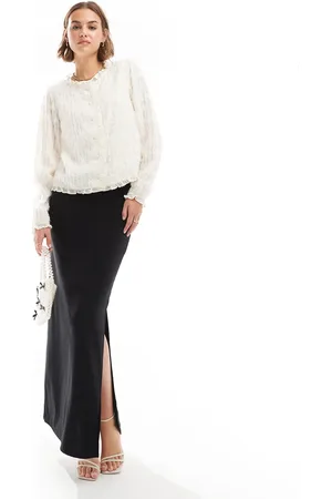 Y.A.S Long sleeve feather detail top in birch - CREAM