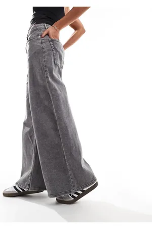 Monki Wide baggy denim trousers in washed grey