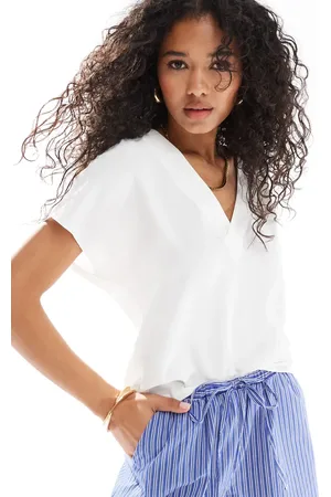 ASOS V neck short sleeve top in ivory