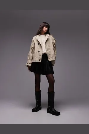 MANGO Cropped oversized trench coat in beige