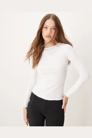 New Look Long sleeve lettuce edge top in