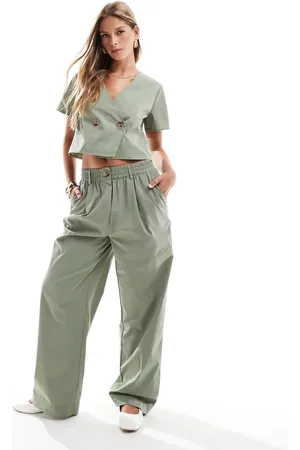 Y.A.S Lightweight chino trouser co-ord in oil - LGREEN