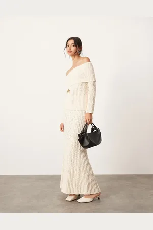 ASOS Knitted full maxi skirt co-ord in cream
