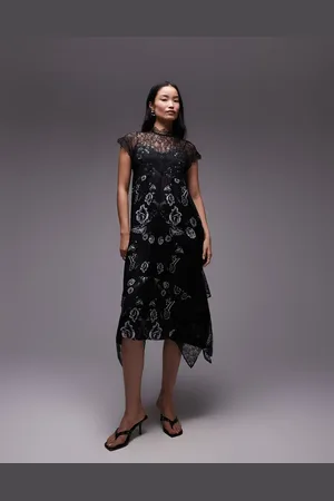 AllSaints Gian satin and lace maxi dress in print