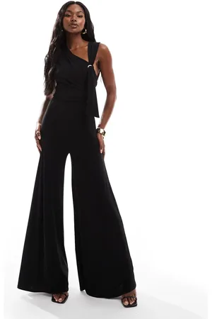 ASOS Asymmetric neckline jumpsuit with oversized ring trim in
