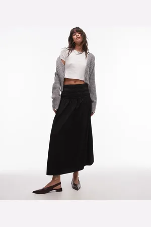 Topshop Smocked waist maxi skirt in with white topstitching