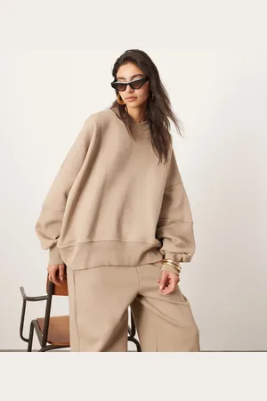 ASOS Premium heavy weight sweatshirt with seam detailing in taupe