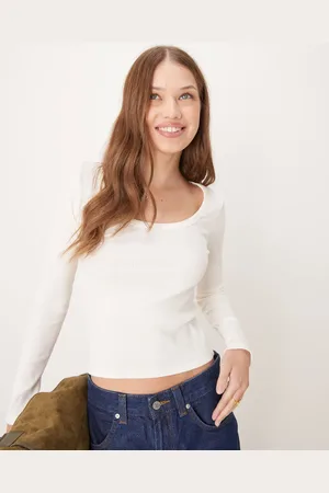 New Look Long sleeve scoop neck top in cream