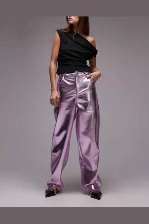 Topshop Straight leg faux leather trouser in metallic