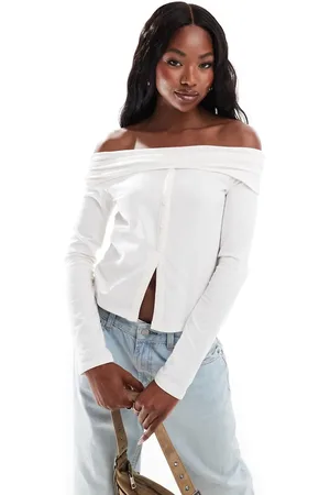 ASOS Button through bardot top in ivory