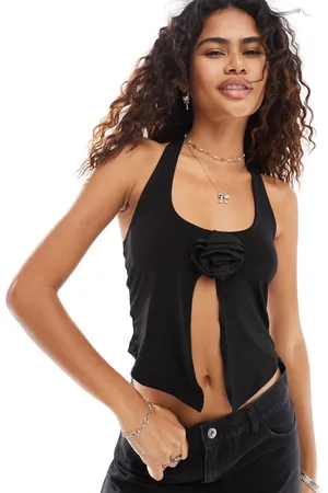 Noisy May Halter open front top with rose detail in