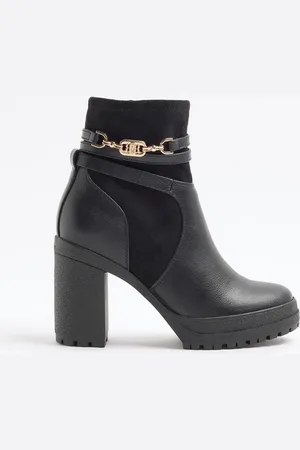 River Island Hardware strap heeled boots in