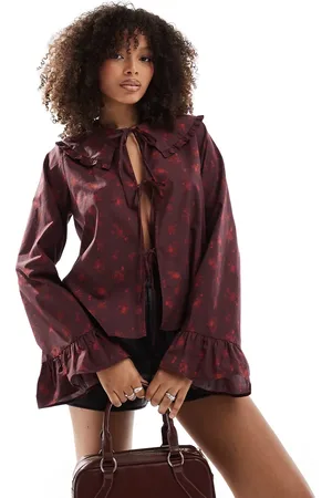 ASOS Poplin piecrust blouse in red ditsy print