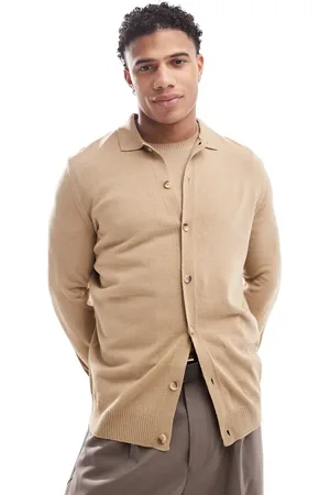 ASOS Co-ord knitted button through polo in stone